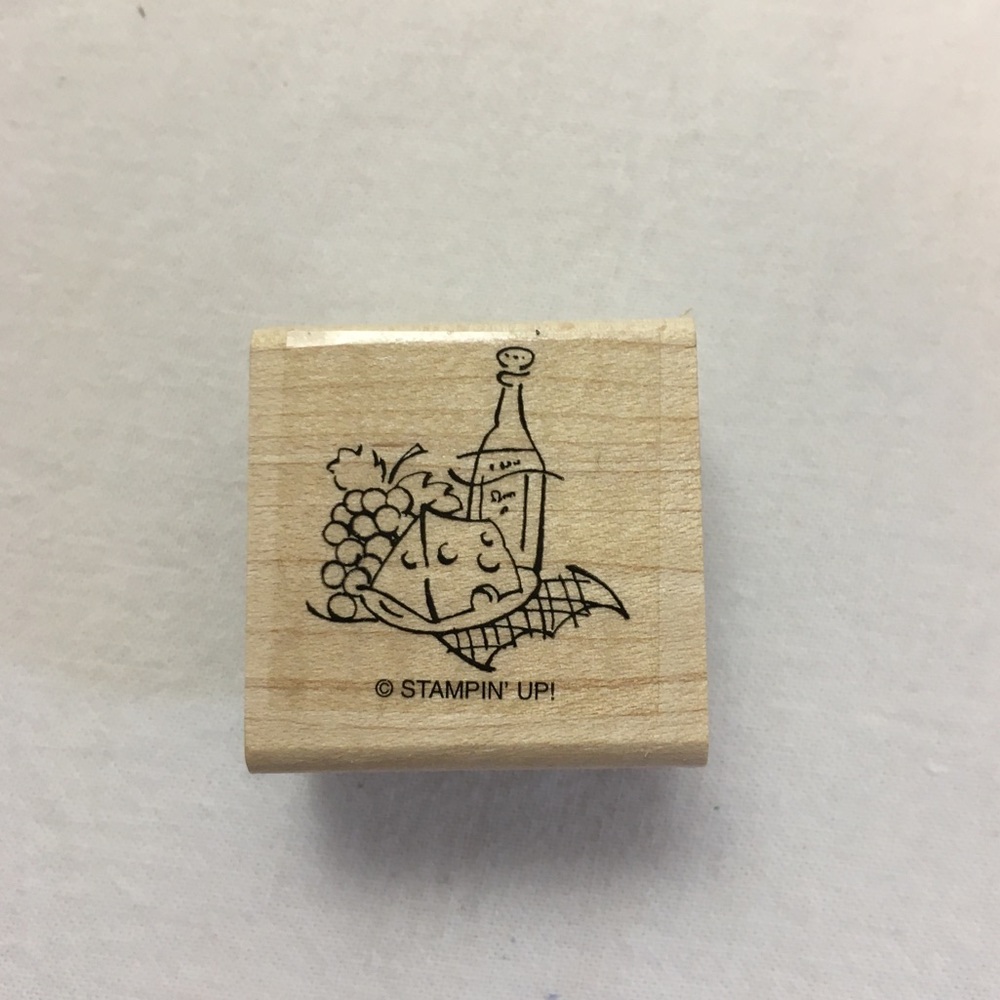 Stampin Up! Cheese, Wine, and Grapes Wood Mounted Rubber Stamp
